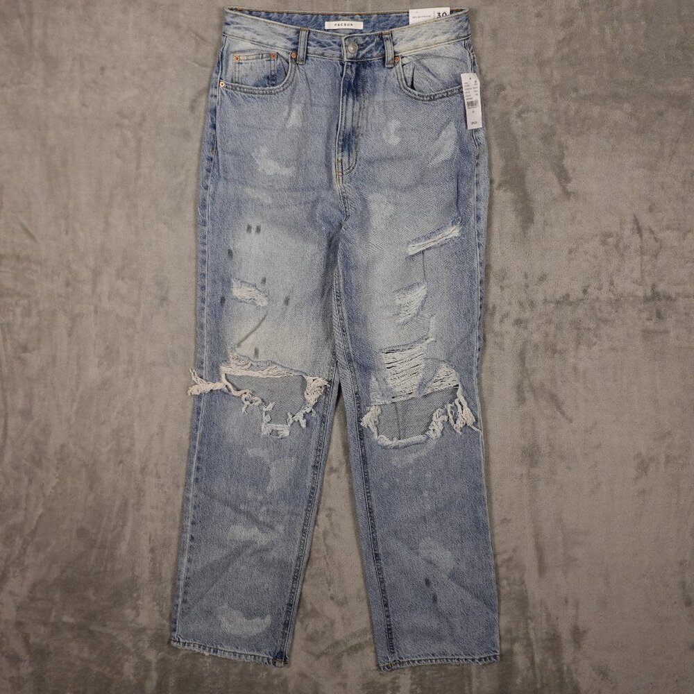 Pacsun Jeans‎ 90's Boyfriend women's 30 blue denim distressed paint NEW NWT